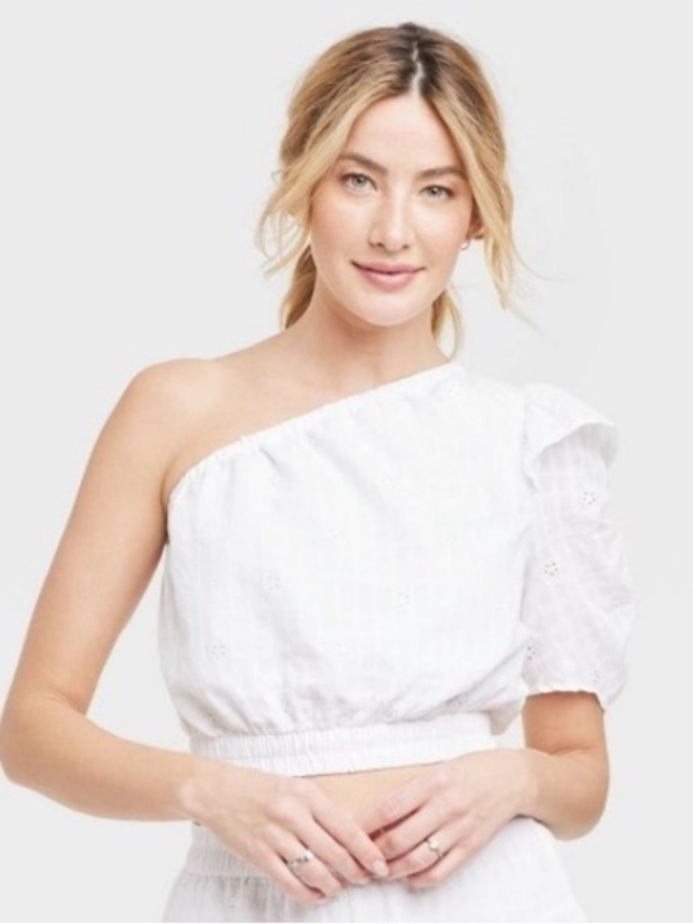 Universal Thread One-Shoulder White Eyelet Crop Top.
Size XXL - Picture 1 of 13